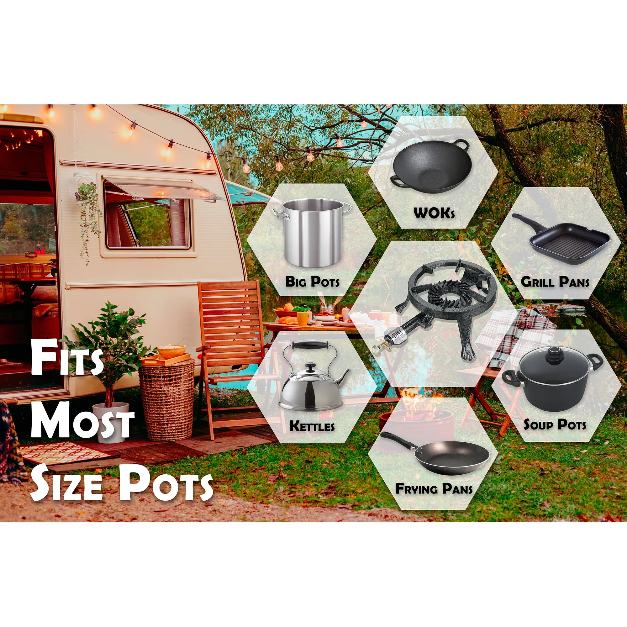 NJ GB-24 Powerful Gas Boiling Ring Cast Iron Burner Outdoor LPG Stove 8kW