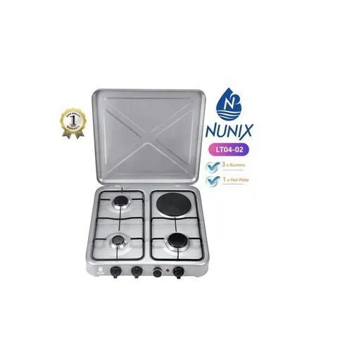 Nunix LT04-02 Table Top 3 Gas   1 Electric Burner Stove - Aluminum, Metallic Lid