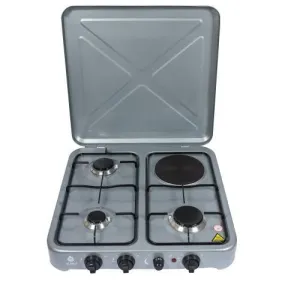 Nunix LT04-02 Table Top 3 Gas   1 Electric Burner Stove - Aluminum, Metallic Lid