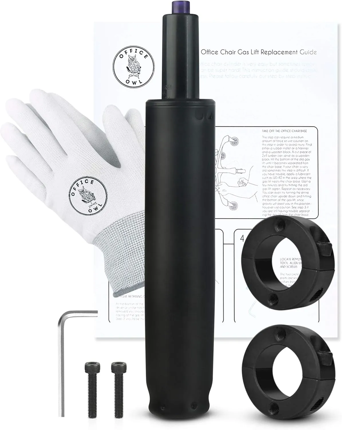 Office Chair Gas Cylinder Replacement Kit, Heavy Duty Class 4 Hydraulic Piston for Desk and Gaming Chairs, Kit Includes Removal Tool, Gloves, Universal Fit Gas Cylinder