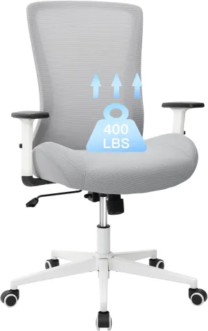 Office Chair, Mesh Desk Chair Executive Computer Chair, 400lbs Big and Tall Office Chair for Heavy People, Home Office Desk Chair with Lumbar Support ＆Adjustable Height, White
