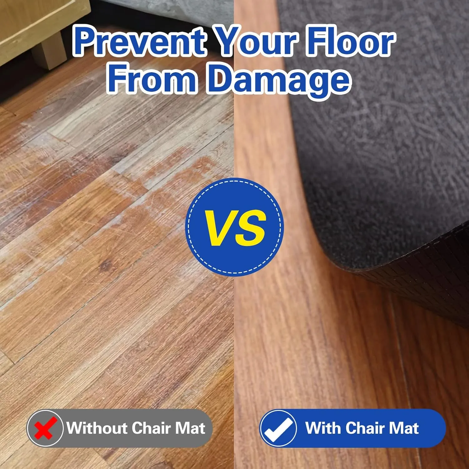 Office Rolling Chair Mat for Hardwood and Tile Floor, Black, Anti-Slip, Non-Curve, Chair Mat Best for Under The Computer Desk, 47 x 35 Rectangular Non-Toxic Plastic Protector, Not for Carpet