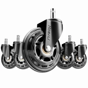Office Rubber Chair Casters Replacement, 3 Inch Heavy-Duty Computer Gaming Desk Caster Wheels Smooth & Safe Rolling for All Floors Including Hardwood and Carpet, Set of 5
