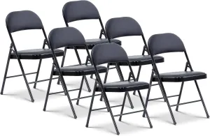 Oline Vinyl Folding Chairs, Padded Vinyl Cushion Chairs with Durable Metal Frame, Indoor Outdoor Stackable Foldable Guest Chairs for Office Wedding Kitchen Dining, 300lb Capacity (Black, 6 Pack)