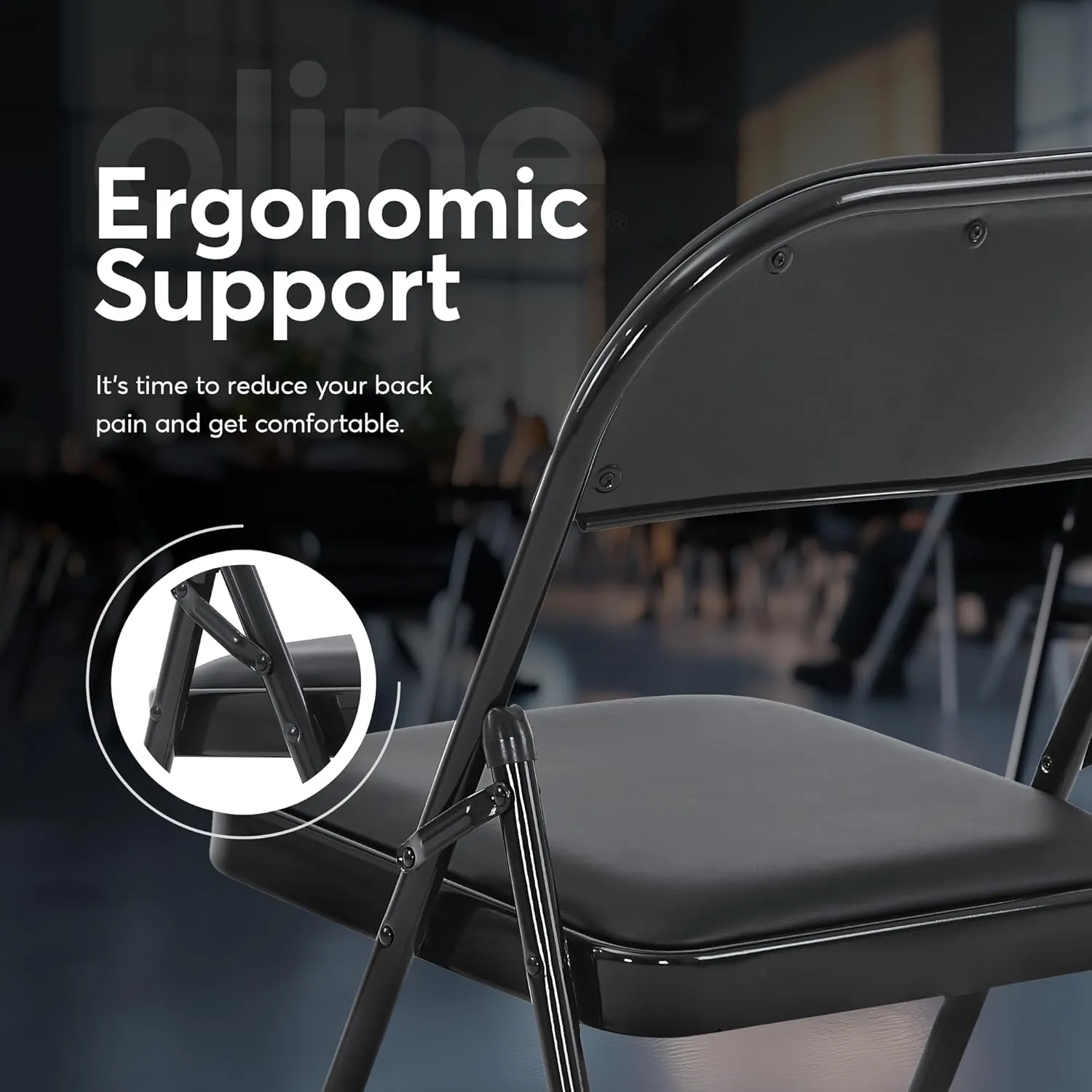 Oline Vinyl Folding Chairs, Padded Vinyl Cushion Chairs with Durable Metal Frame, Indoor Outdoor Stackable Foldable Guest Chairs for Office Wedding Kitchen Dining, 300lb Capacity (Black, 6 Pack)