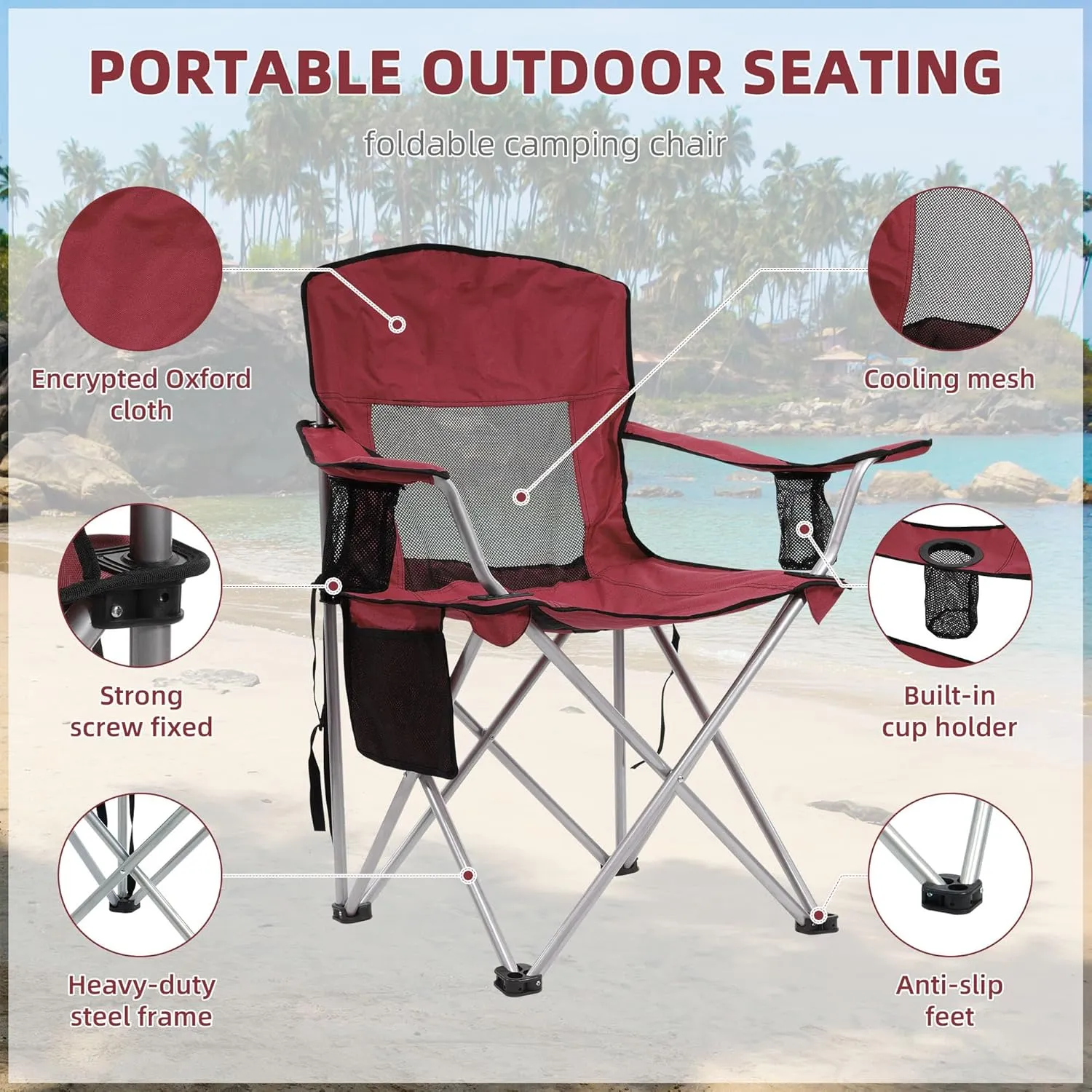 OLIXIS Portable Folding Camping Chair, Comfortable Outdoor Chair with Cup Holder, Carry Bag, and Durable Steel Frame, Collapsible Chair for Camping, Fishing, Beach, and Sports Activities