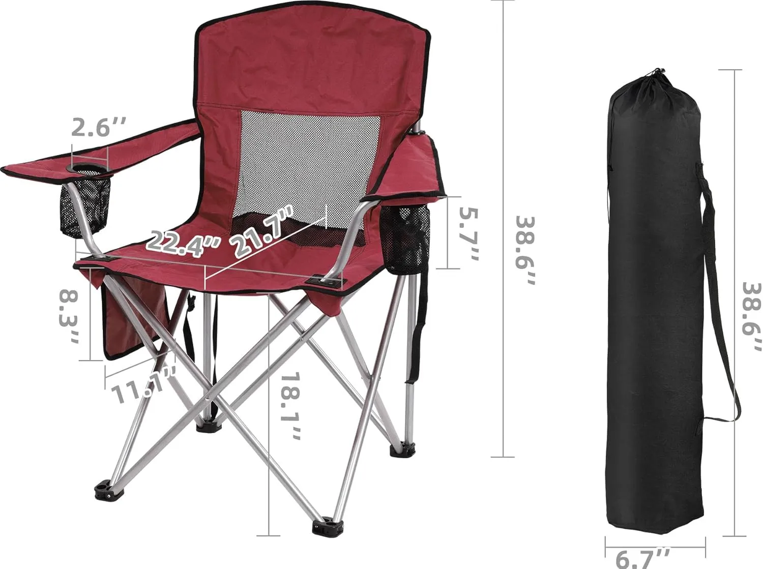OLIXIS Portable Folding Camping Chair, Comfortable Outdoor Chair with Cup Holder, Carry Bag, and Durable Steel Frame, Collapsible Chair for Camping, Fishing, Beach, and Sports Activities