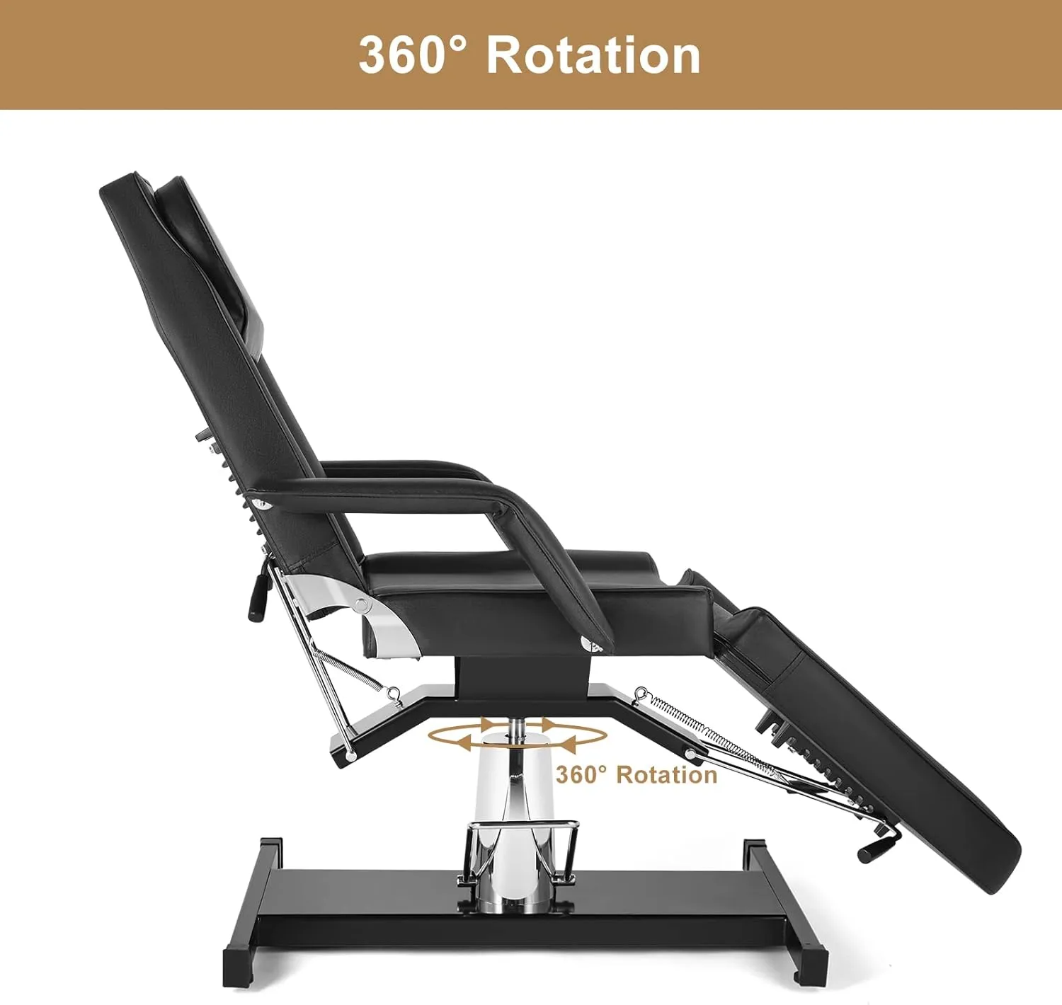 OmySalon Hydraulic Tattoo Chair Esthetician Bed, Multi-Purpose 3-Section Facial Bed Table, Adjustable Beauty Salon Spa Massage Beauty Equipment, Black