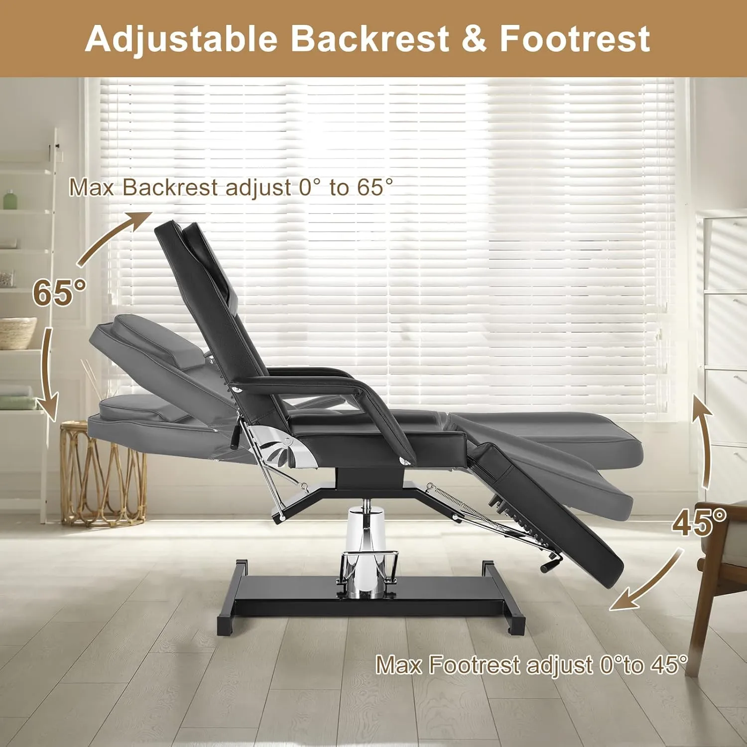 OmySalon Hydraulic Tattoo Chair Esthetician Bed, Multi-Purpose 3-Section Facial Bed Table, Adjustable Beauty Salon Spa Massage Beauty Equipment, Black