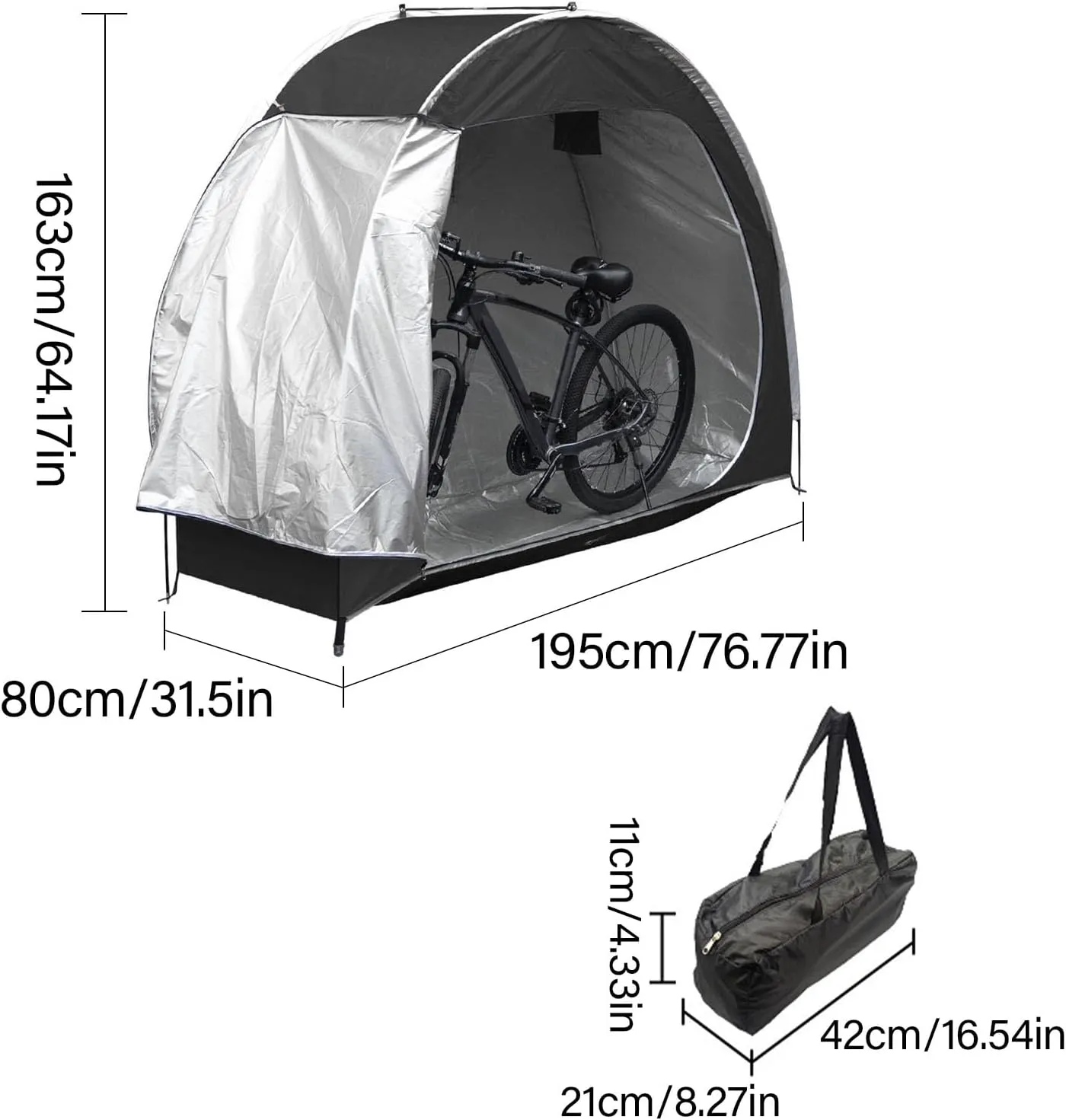 Outdoor Bike Covers Storage Shed Tent, 210D Oxford Thick Waterproof Fabric 8mm Fiberglass Bracket Bike Storage Shed, Neat Tent Bike Cover (Black)