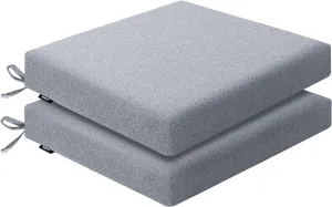 Outdoor Chair Cushions 18.5 x 16 x 2.5 Inch Set of 2, Water-Resistant & Fadeness Durable Patio Furniture Cushion for Garden Sofa Couch Chairs, Portable Comfort with Attach Ties, Light Grey