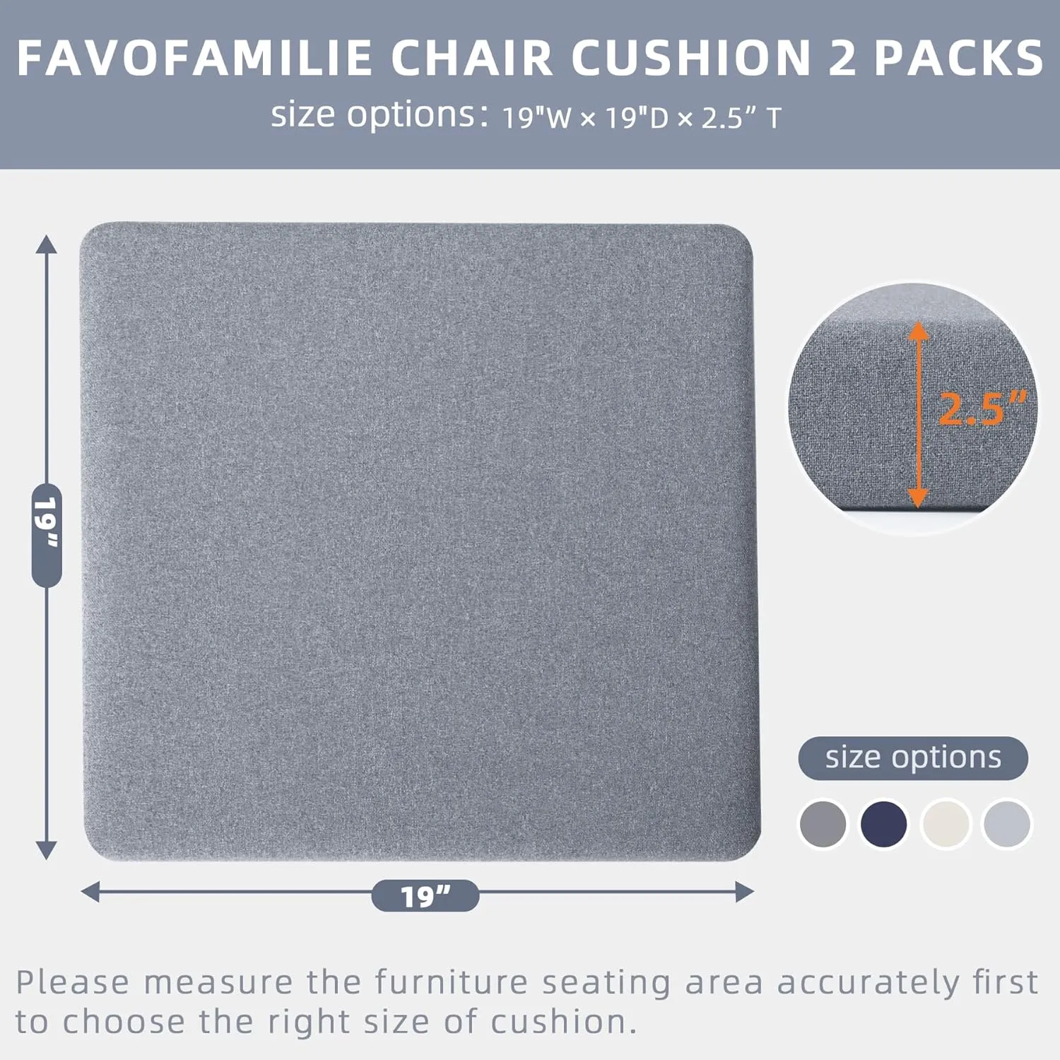 Outdoor Chair Cushions 18.5 x 16 x 2.5 Inch Set of 2, Water-Resistant & Fadeness Durable Patio Furniture Cushion for Garden Sofa Couch Chairs, Portable Comfort with Attach Ties, Light Grey