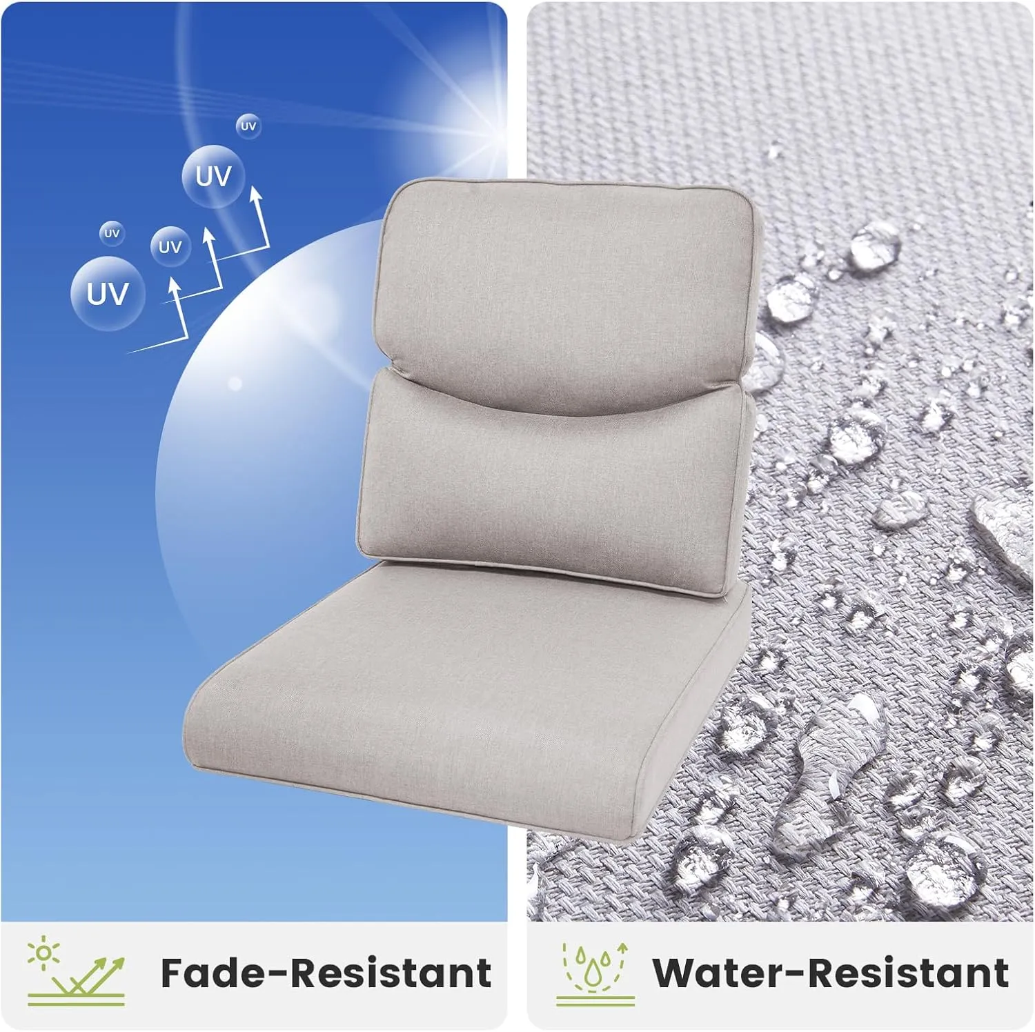 Outdoor Chair Cushions Set of 3 - Outside High Back Comfortable Thickened Pillow 22x24 with Zipper Cover for Patio Rocking Swivel Chairs Loveseat Sofa – Beige/Smile