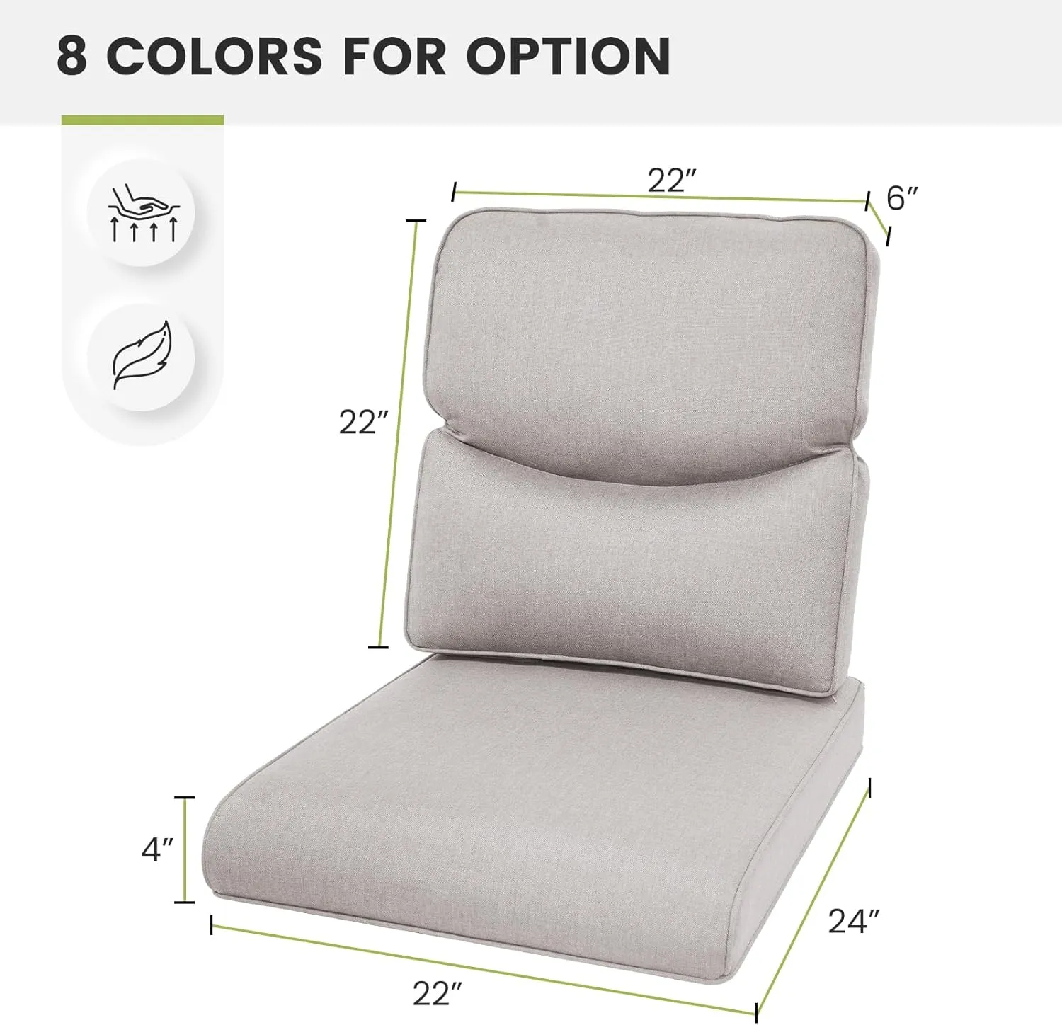Outdoor Chair Cushions Set of 3 - Outside High Back Comfortable Thickened Pillow 22x24 with Zipper Cover for Patio Rocking Swivel Chairs Loveseat Sofa – Beige/Smile