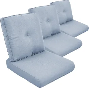 Outdoor Chair Cushions Set of 3 - Outside High Back Thick Water-Resistant Cushion 22x24 with Zipper Cover for Patio Glider Rocking Chairs Loveseat Couch – Baby Blue/Button