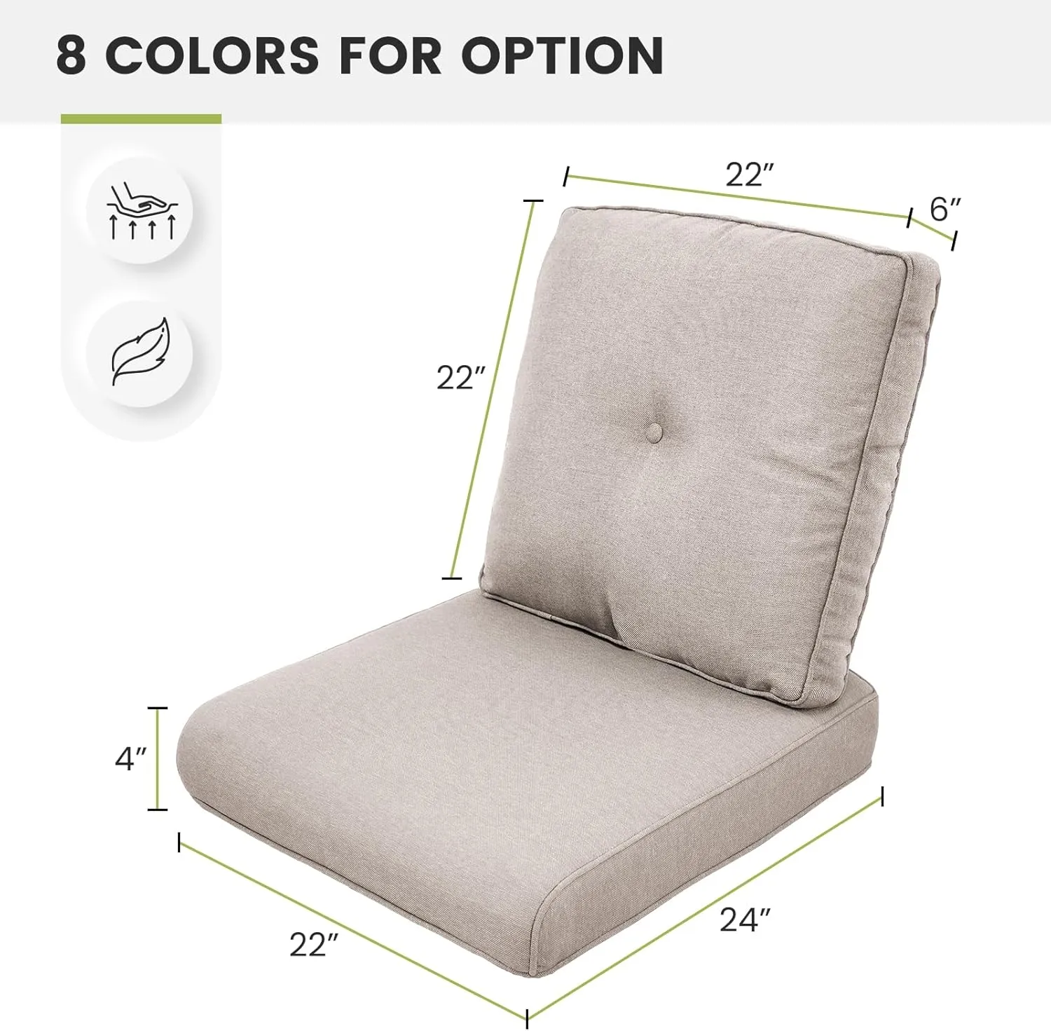 Outdoor Chair Cushions Set of 3 - Outside High Back Thick Water-Resistant Cushion 22x24 with Zipper Cover for Patio Glider Rocking Chairs Loveseat Couch – Beige/Button