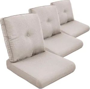Outdoor Chair Cushions Set of 3 - Outside High Back Thick Water-Resistant Cushion 22x24 with Zipper Cover for Patio Glider Rocking Chairs Loveseat Couch – Beige/Button