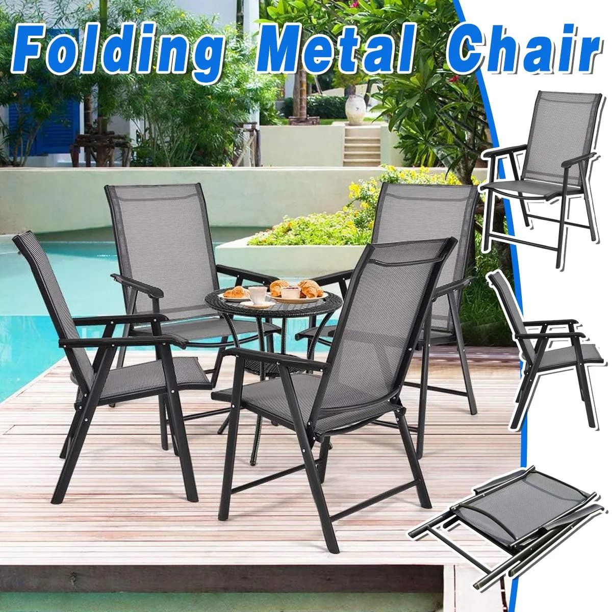 Outdoor Folding Chair Metal Portable Patio Balcony Chair with Backrest Sub Chair