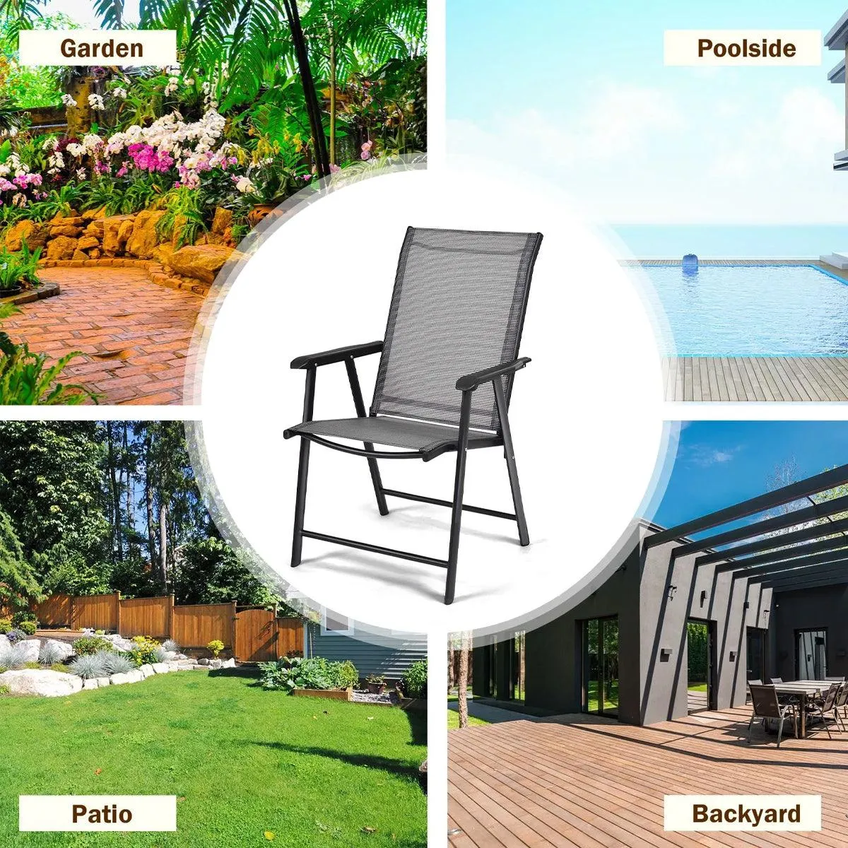 Outdoor Folding Chair Metal Portable Patio Balcony Chair with Backrest Sub Chair