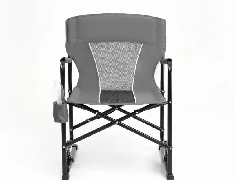 Outdoor Freestyle Rocker Camping Chair Portable Folding Rocking Chair with Solid, Durable Armrests, Drink Holder & Comfortable Backrest -Grey