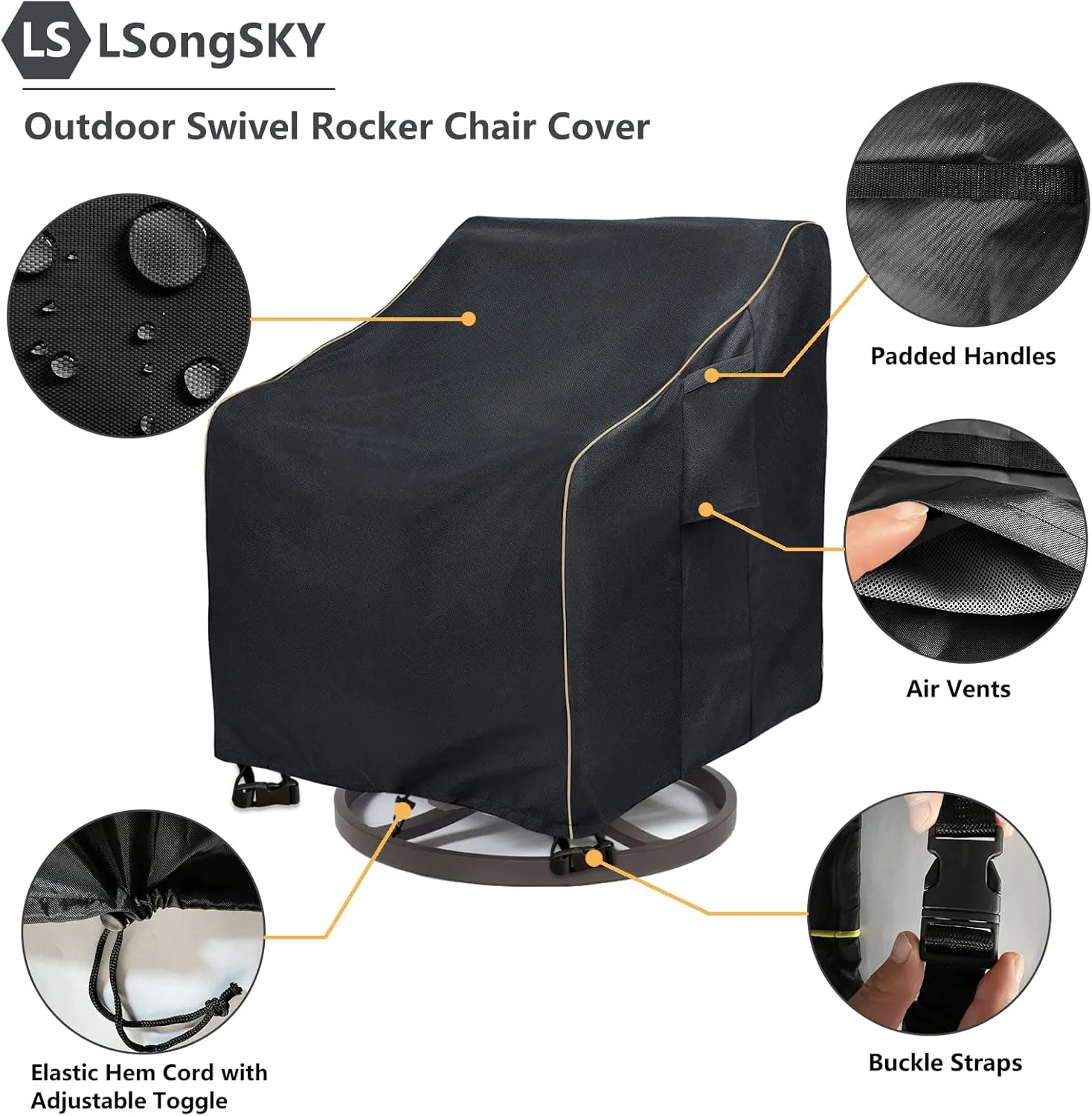 Outdoor Swivel Lounge Chair Cover 2 Pack,100% Waterproof Heavy Duty Outdoor Chair Covers,(33 W x 35 D x 38.5 H inches) Patio Furniture Cover for Swivel Patio Lounge Chair,Black