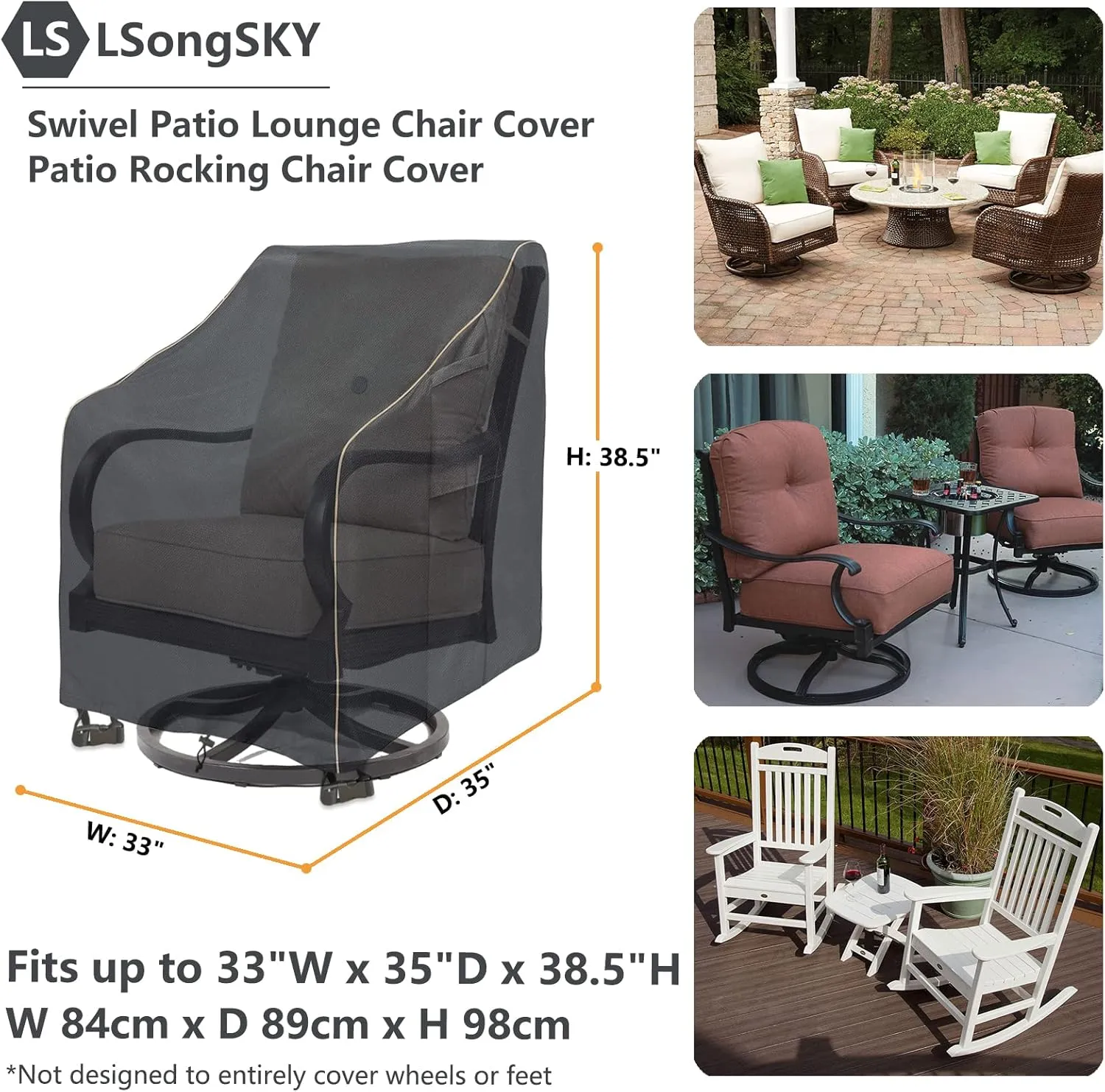 Outdoor Swivel Lounge Chair Cover 2 Pack,100% Waterproof Heavy Duty Outdoor Chair Covers,(33 W x 35 D x 38.5 H inches) Patio Furniture Cover for Swivel Patio Lounge Chair,Black