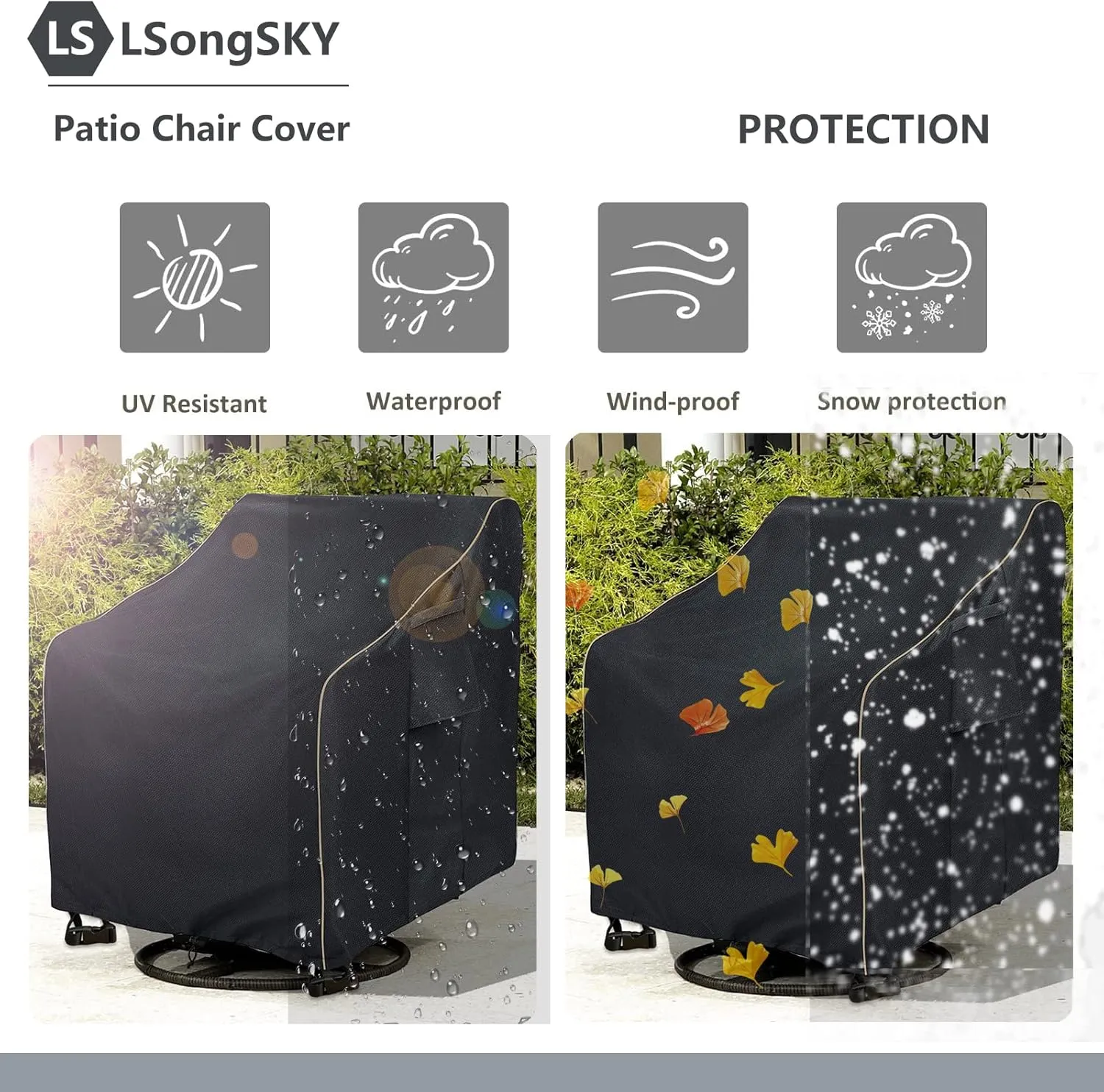 Outdoor Swivel Lounge Chair Cover 2 Pack,100% Waterproof Heavy Duty Outdoor Chair Covers,(33 W x 35 D x 38.5 H inches) Patio Furniture Cover for Swivel Patio Lounge Chair,Black