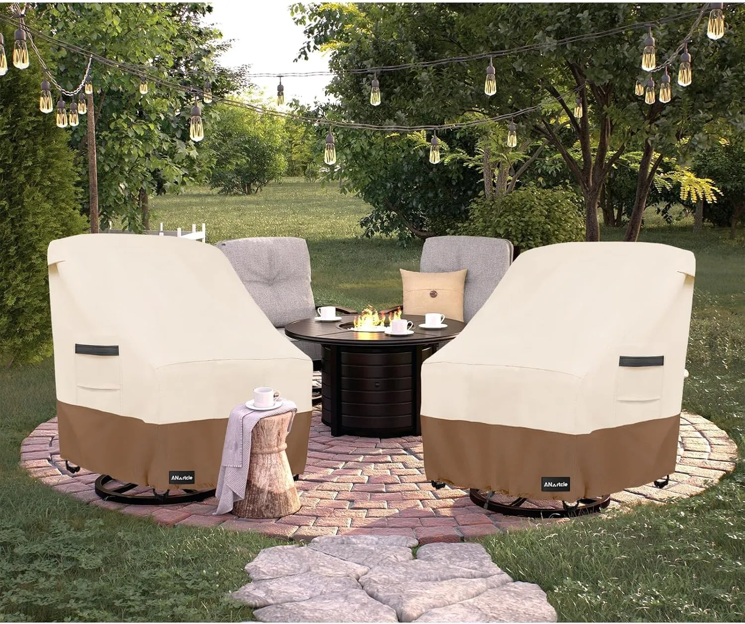 Outdoor Swivel Lounge Chair Cover 2 Pack,Waterproof Heavy Duty Lawn Patio Chair Covers,Patio Swivel Chair Covers for Outdoor Furniture (33 W x 35 D x 38.5 H inches) Beige&Brown