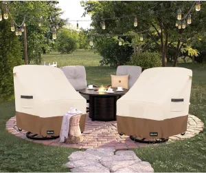Outdoor Swivel Lounge Chair Cover 2 Pack,Waterproof Heavy Duty Lawn Patio Chair Covers,Patio Swivel Chair Covers for Outdoor Furniture (33 W x 35 D x 38.5 H inches) Beige&Brown