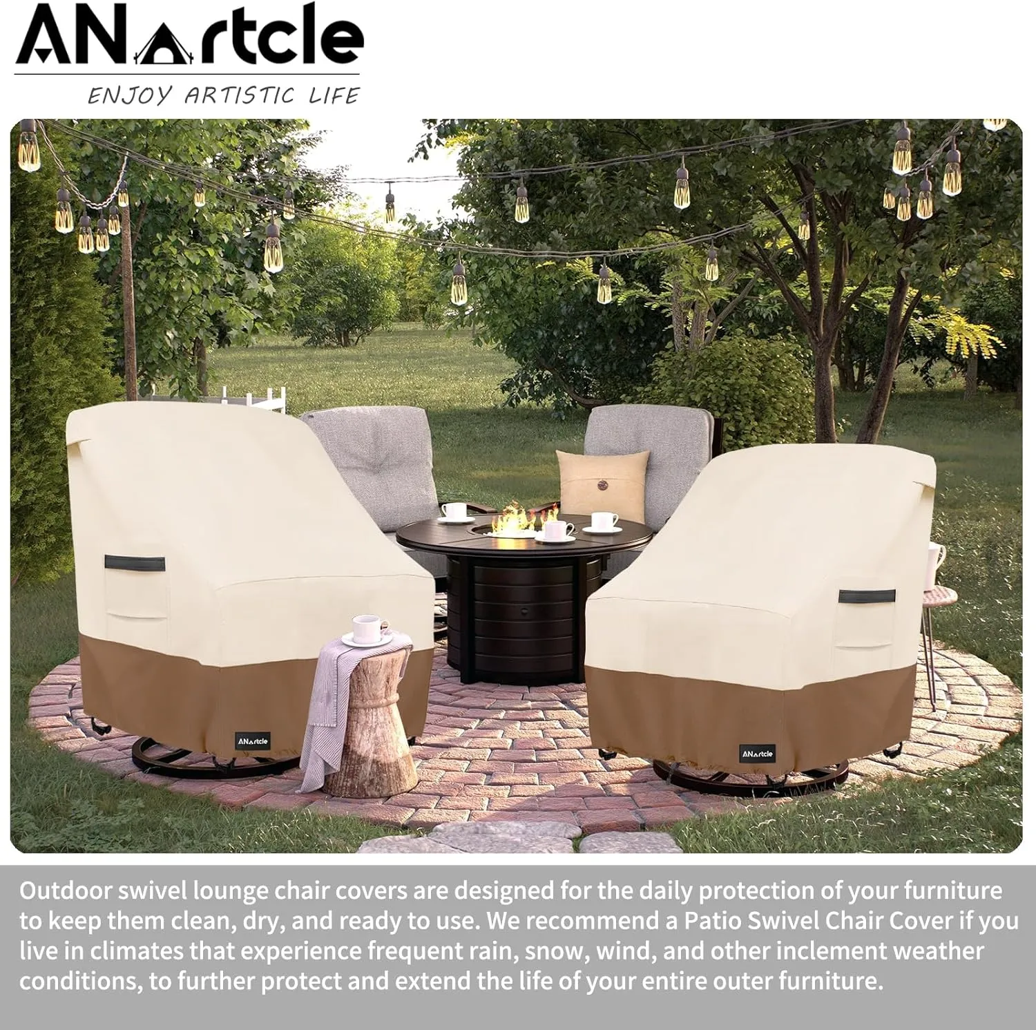Outdoor Swivel Lounge Chair Cover 2 Pack,Waterproof Heavy Duty Lawn Patio Chair Covers,Patio Swivel Chair Covers for Outdoor Furniture (33 W x 35 D x 38.5 H inches) Beige&Brown
