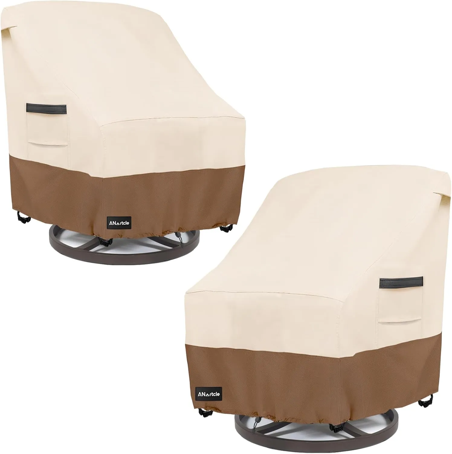 Outdoor Swivel Lounge Chair Cover 2 Pack,Waterproof Heavy Duty Lawn Patio Chair Covers,Patio Swivel Chair Covers for Outdoor Furniture (33 W x 35 D x 38.5 H inches) Beige&Brown