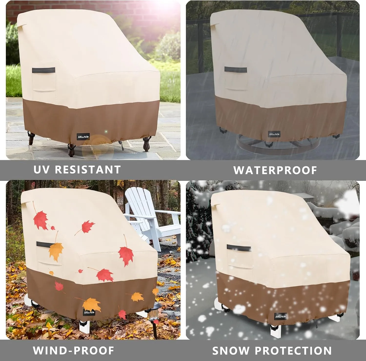 Outdoor Swivel Lounge Chair Cover 2 Pack,Waterproof Heavy Duty Lawn Patio Chair Covers,Patio Swivel Chair Covers for Outdoor Furniture (33 W x 35 D x 38.5 H inches) Beige&Brown