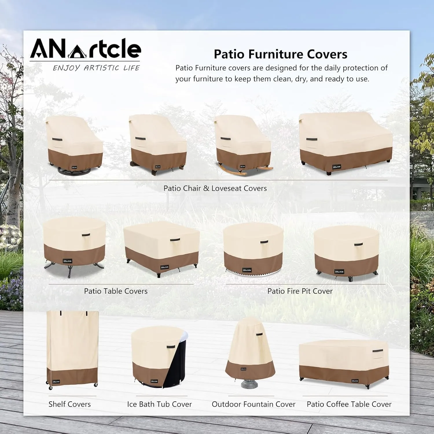 Outdoor Swivel Lounge Chair Cover 2 Pack,Waterproof Heavy Duty Lawn Patio Chair Covers,Patio Swivel Chair Covers for Outdoor Furniture (33 W x 35 D x 38.5 H inches) Beige&Brown