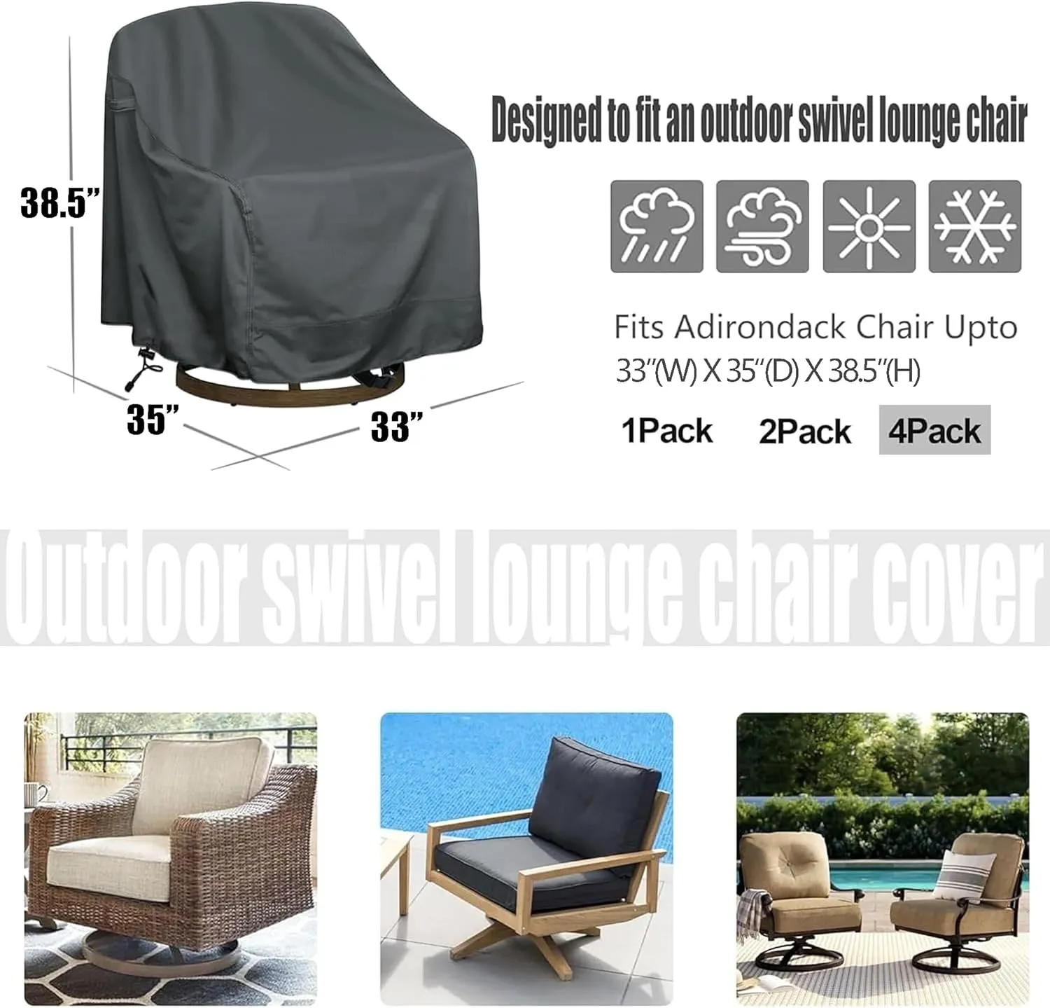 Outdoor Swivel Lounge Chair Cover 4 Pack,Waterproof Heavy Duty Outdoor Chair Covers, (33" W X 35" D X 38.5" H) Patio Furniture Cover
