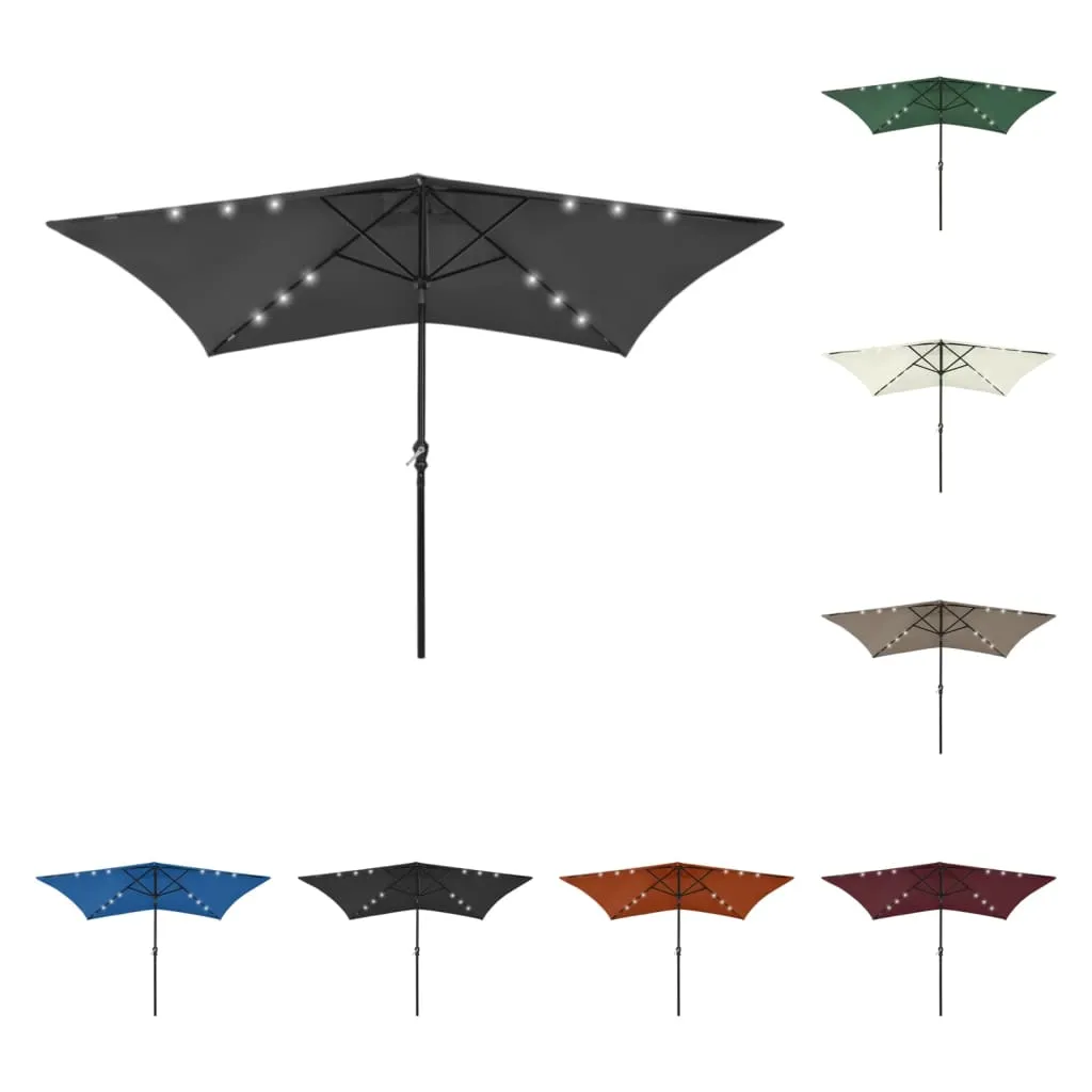 Outdoor Umbrella Parasol Sunshade Shelter with LEDs and Steel Pole Sand
