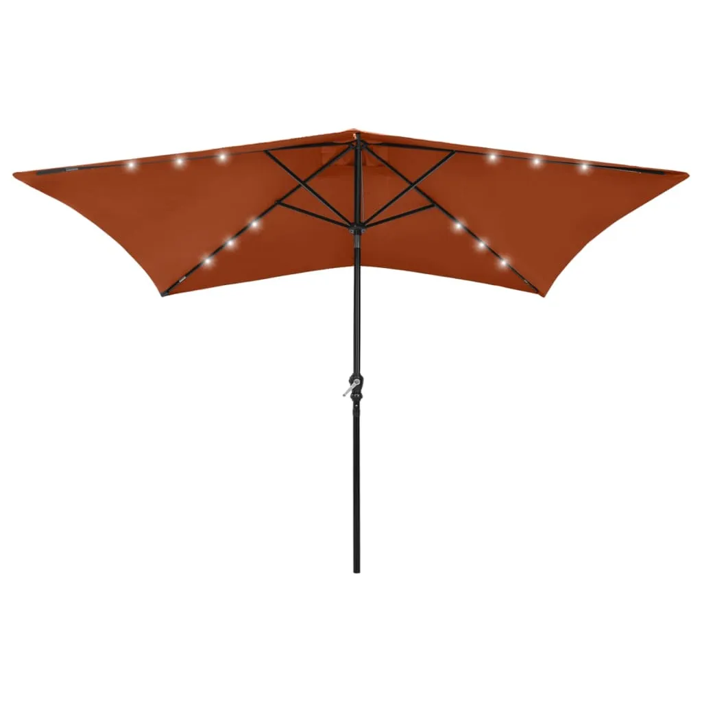 Outdoor Umbrella Parasol Sunshade Shelter with LEDs and Steel Pole Sand