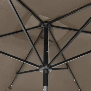 Outdoor Umbrella Parasol Sunshade Shelter with LEDs and Steel Pole Sand