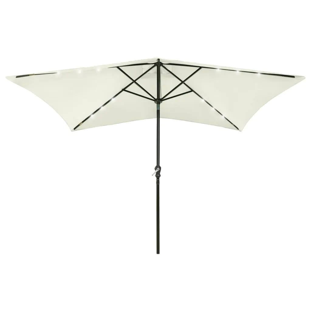 Outdoor Umbrella Parasol Sunshade Shelter with LEDs and Steel Pole Sand