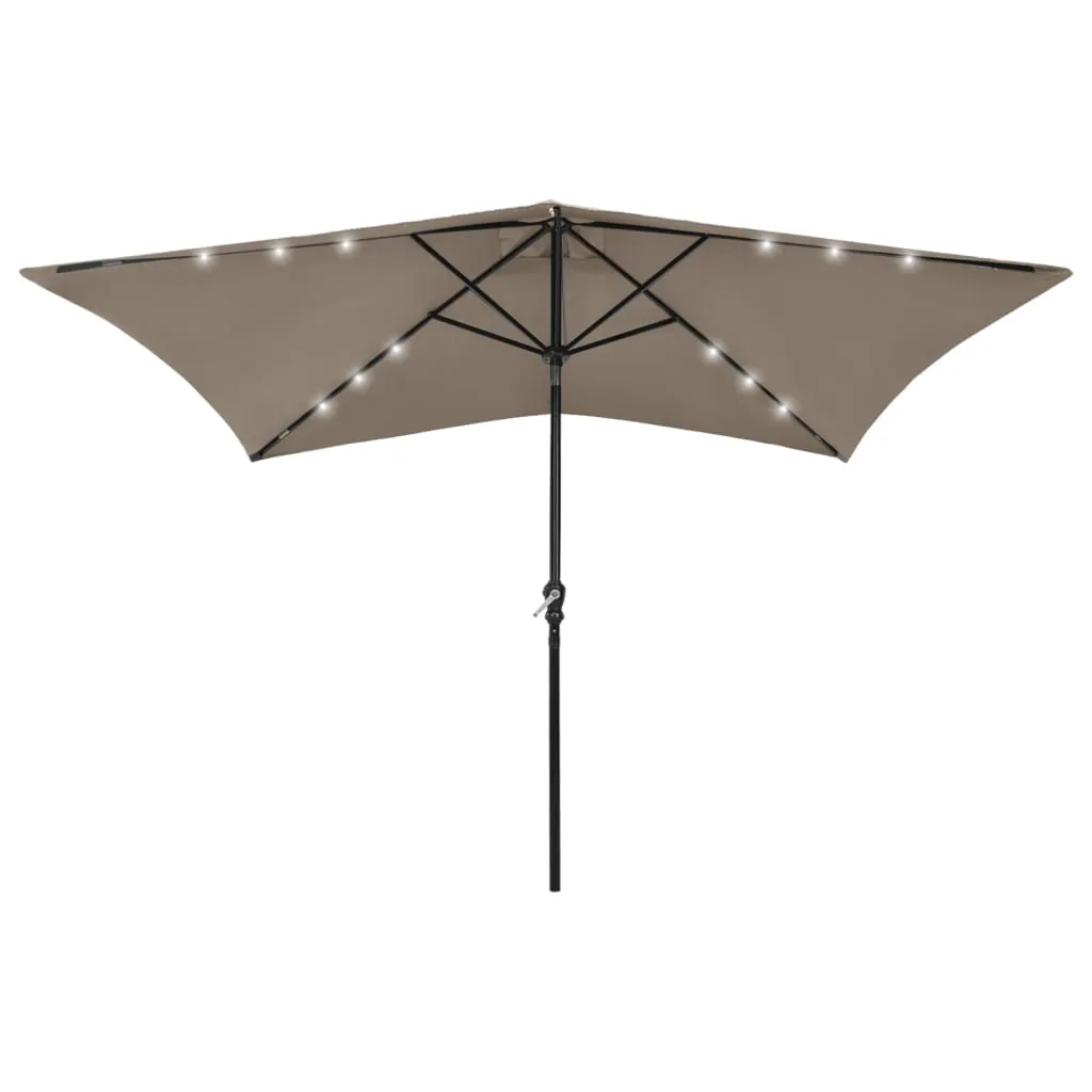 Outdoor Umbrella Parasol Sunshade Shelter with LEDs and Steel Pole Sand