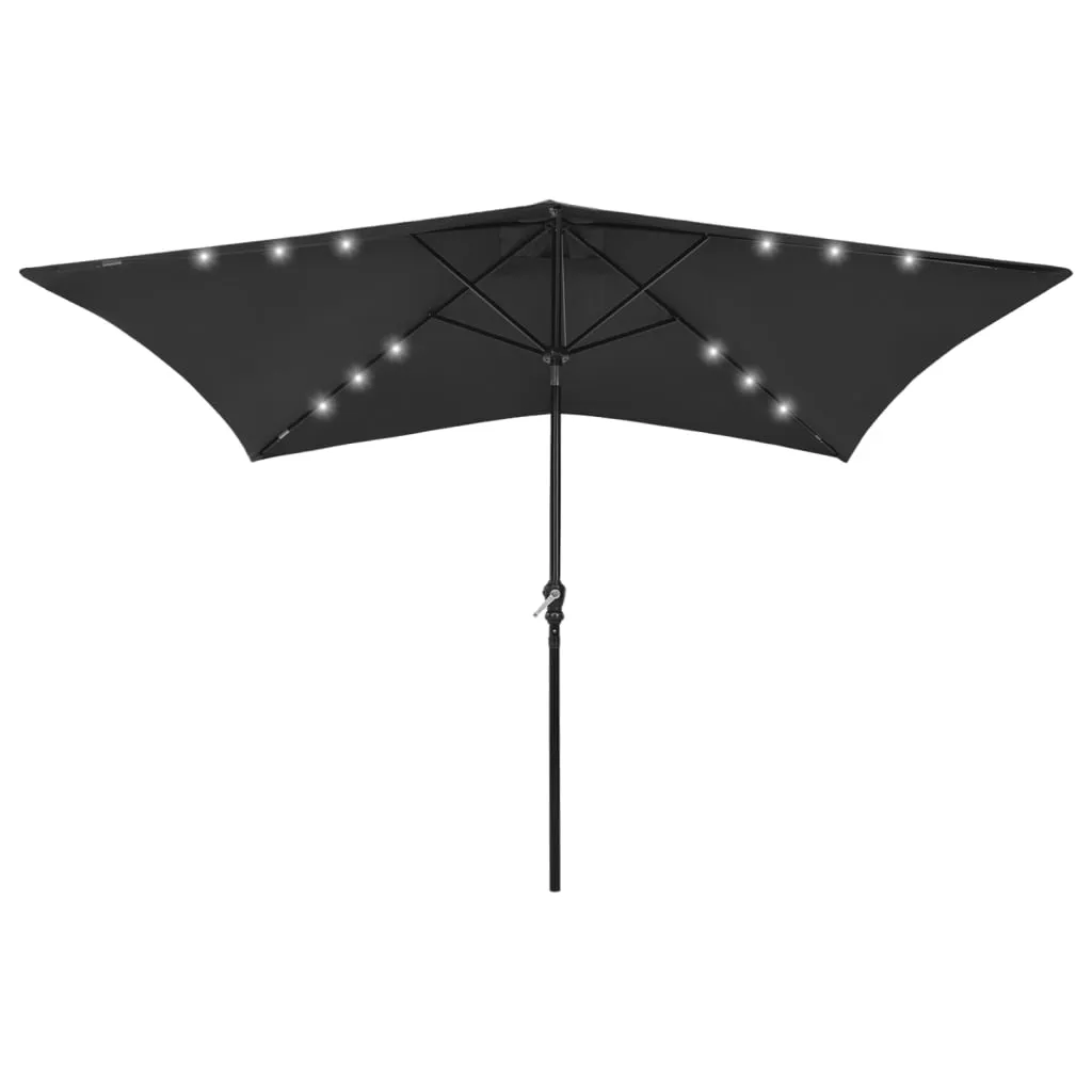 Outdoor Umbrella Parasol Sunshade Shelter with LEDs and Steel Pole Sand