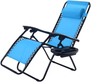 Outdoor Zero Gravity Lounge Chair with Pillow & Utility Tray, Folding Patio Lawn Beach Recliner(Blue)