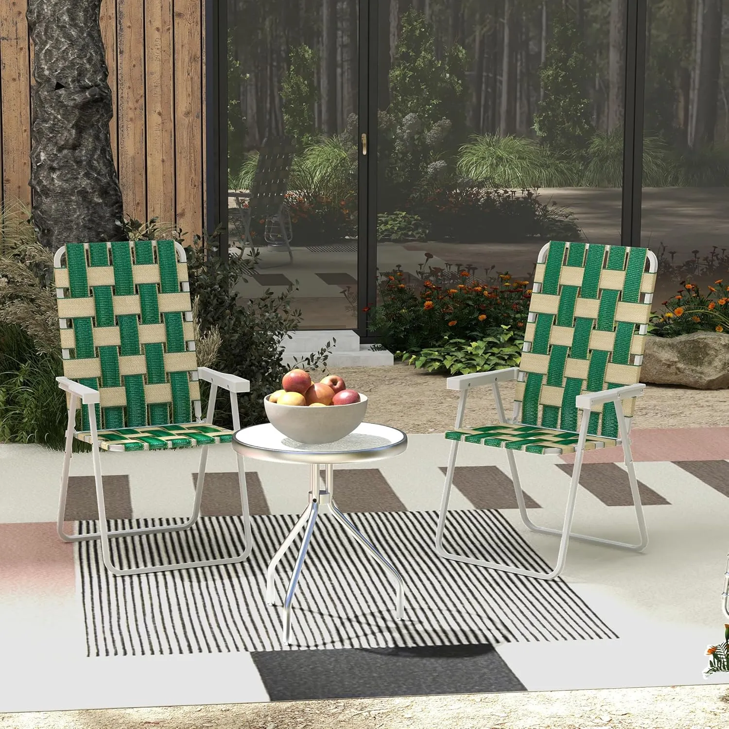 Outsunny Set of 2 Patio Folding Chairs, Classic Outdoor Camping Chairs, Portable Lawn Chair Set for Camping, Garden, Pool, Beach, Backyard with Armrests, Green