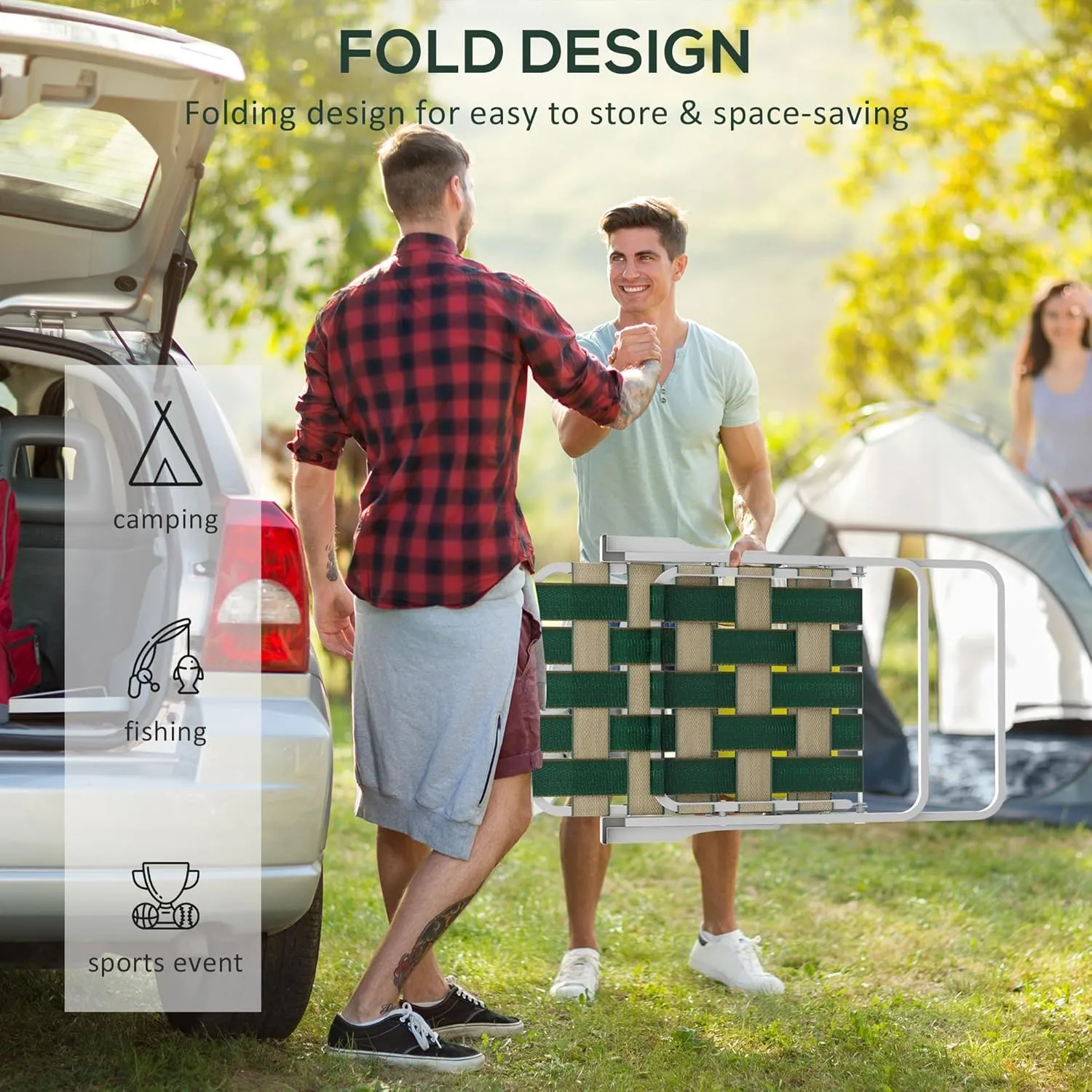Outsunny Set of 2 Patio Folding Chairs, Classic Outdoor Camping Chairs, Portable Lawn Chair Set for Camping, Garden, Pool, Beach, Backyard with Armrests, Green