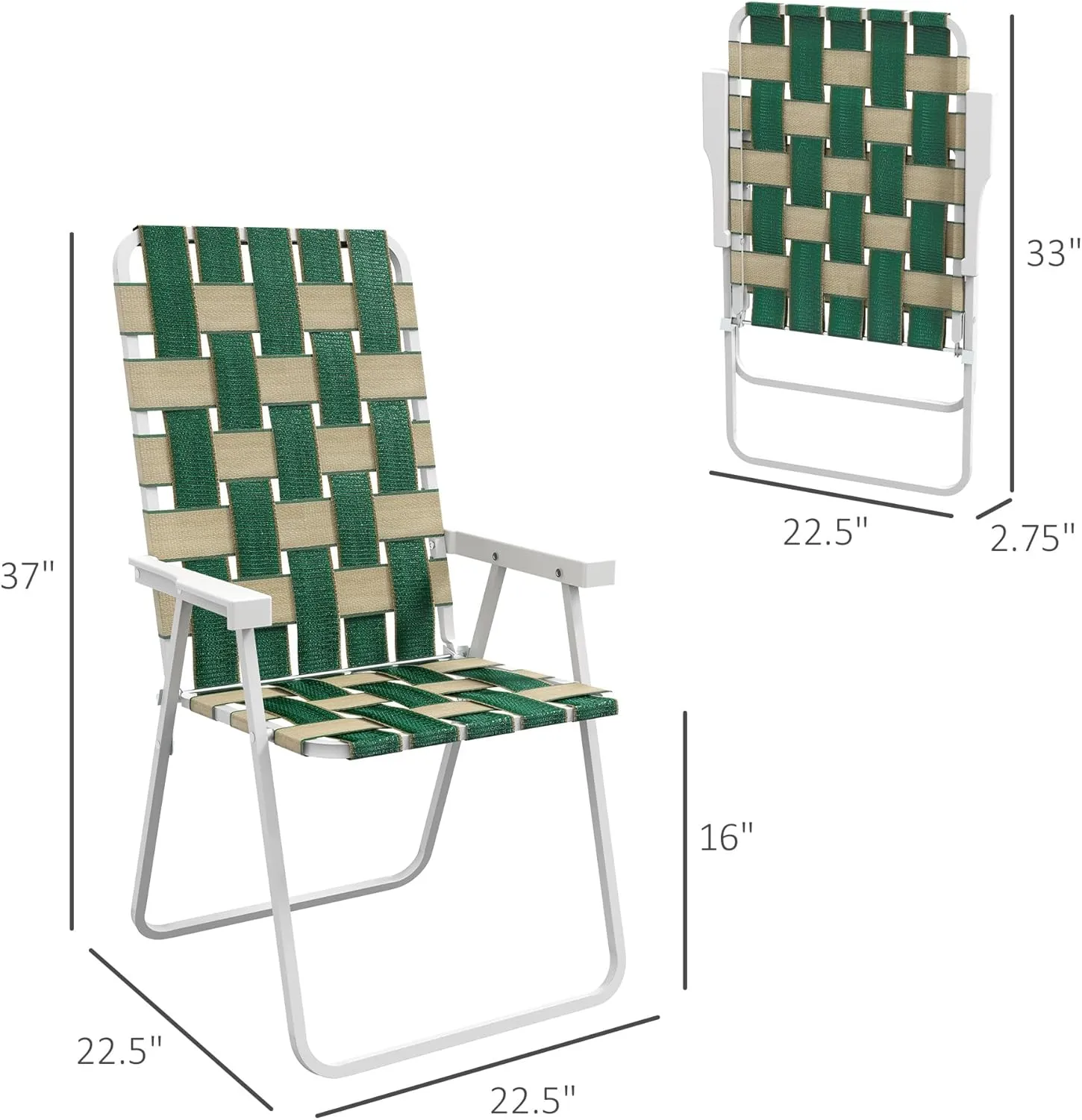 Outsunny Set of 2 Patio Folding Chairs, Classic Outdoor Camping Chairs, Portable Lawn Chair Set for Camping, Garden, Pool, Beach, Backyard with Armrests, Green