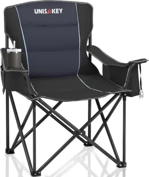 Oversized Folding Camping Chair with Cooler Bag & Cup Holder - 450lbs Capacity, 600D Oxford Fabric, Portable Rocking Chair for Fishing, Camping, Beach, Garden, Black