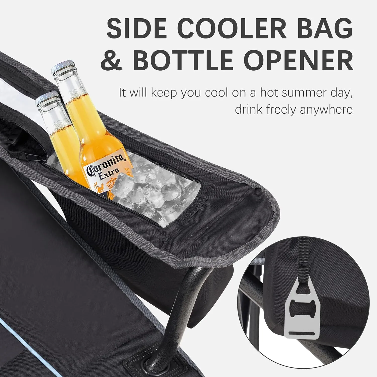 Oversized Folding Camping Chair with Cooler Bag & Cup Holder - 450lbs Capacity, 600D Oxford Fabric, Portable Rocking Chair for Fishing, Camping, Beach, Garden, Black