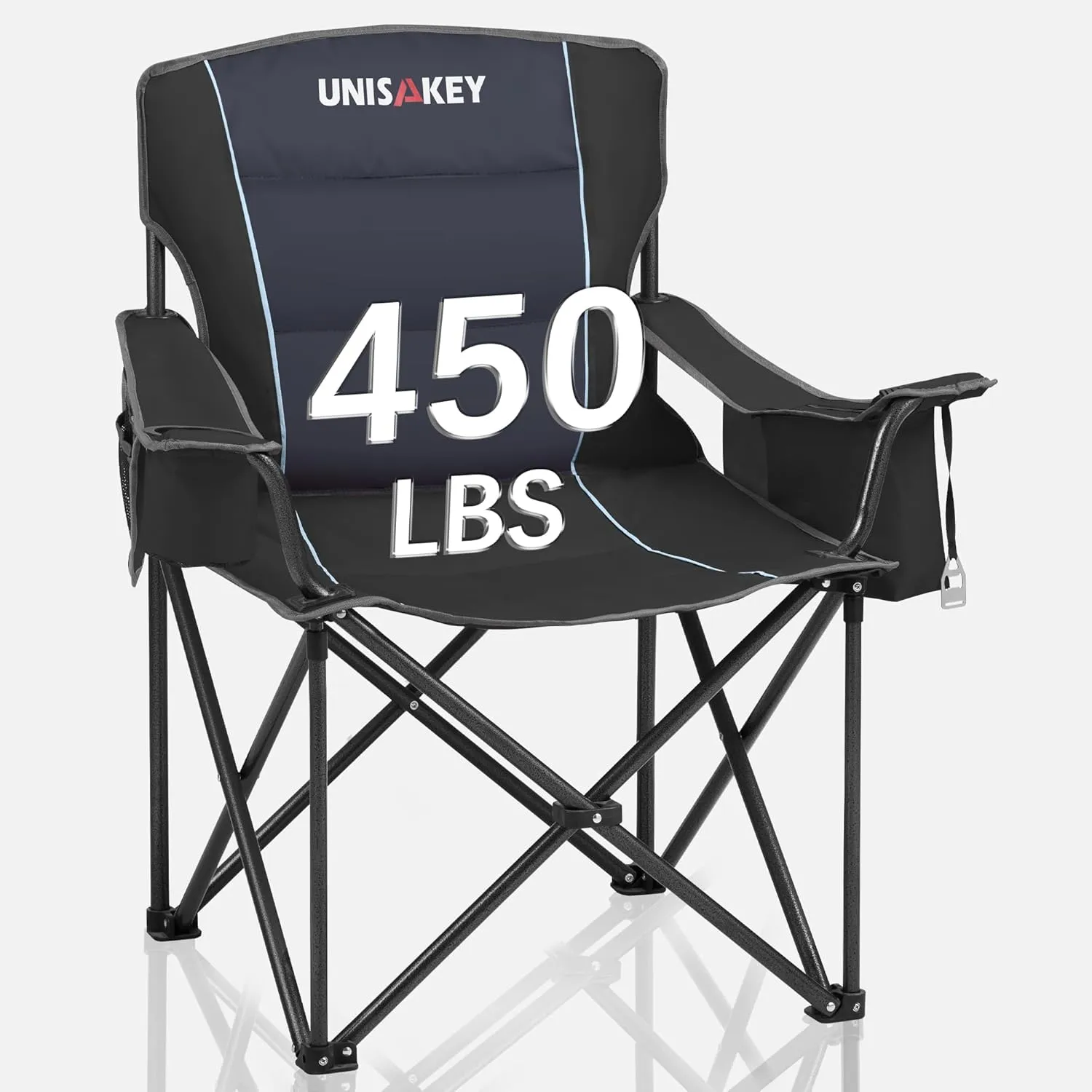Oversized Folding Camping Chair with Cooler Bag & Cup Holder - 450lbs Capacity, 600D Oxford Fabric, Portable Rocking Chair for Fishing, Camping, Beach, Garden, Black