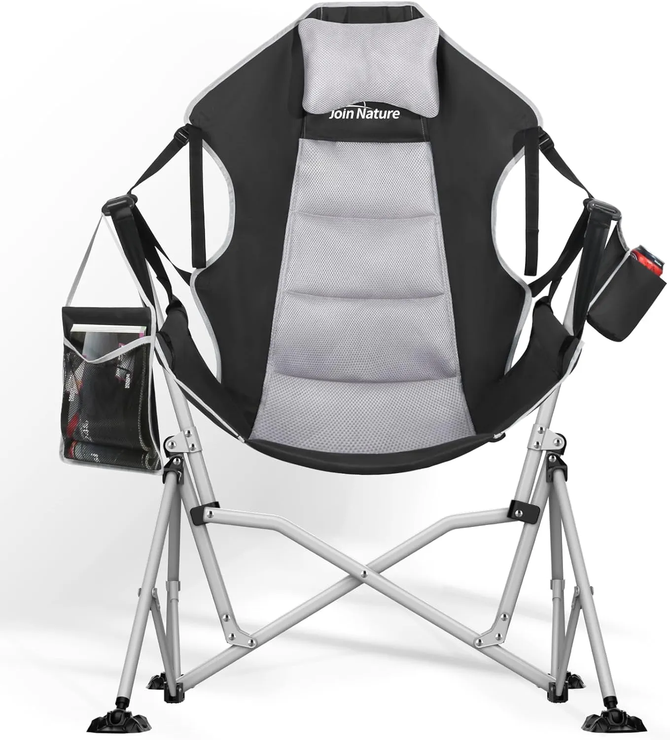 Oversized Hammock Camping Chairs, Folding Swing Chair with 1-Step Design, Swinging Hammock Chair with Adjustable Backrest, Lumbar Support & Headrest for Outdoor&Indoor, Support 400LBS, Black