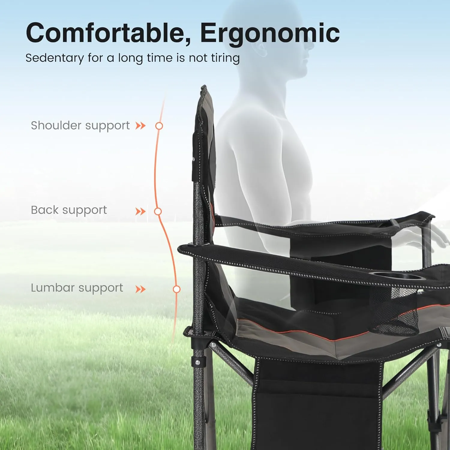 Oversized Portable Camping Folding Chair, Heavy Duty Foldable Outdoor Chair, Camp Chair with Cup Holder and Cooler Bag Support 450 LBS, Black…