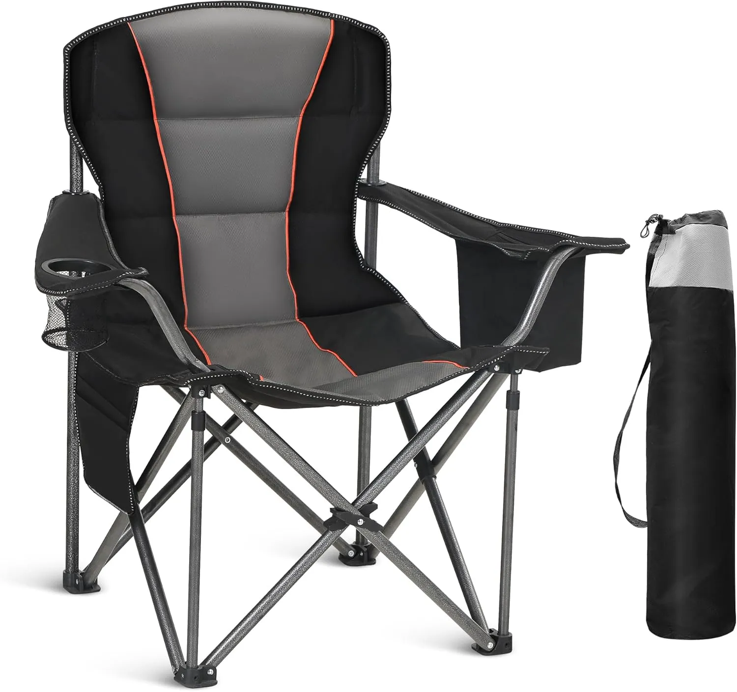 Oversized Portable Camping Folding Chair, Heavy Duty Foldable Outdoor Chair, Camp Chair with Cup Holder and Cooler Bag Support 450 LBS, Black…